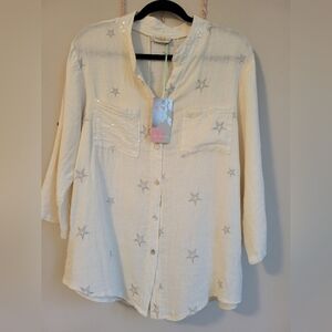 Carla Giannini made in Italy linen sequin/star button down shirt  size 10